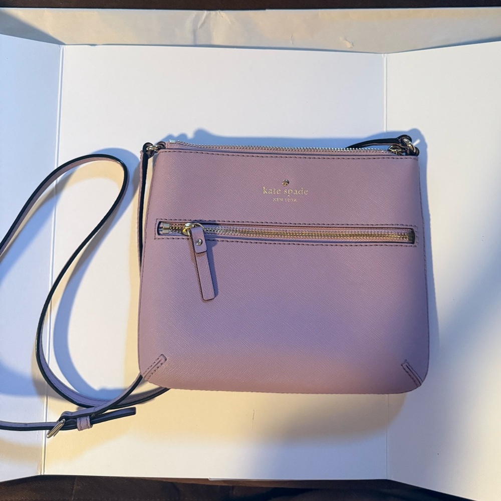 Kate Spade Tenley Crossbody Saffiano Leather in Lilac Moonlight Color,8.5" X 7"